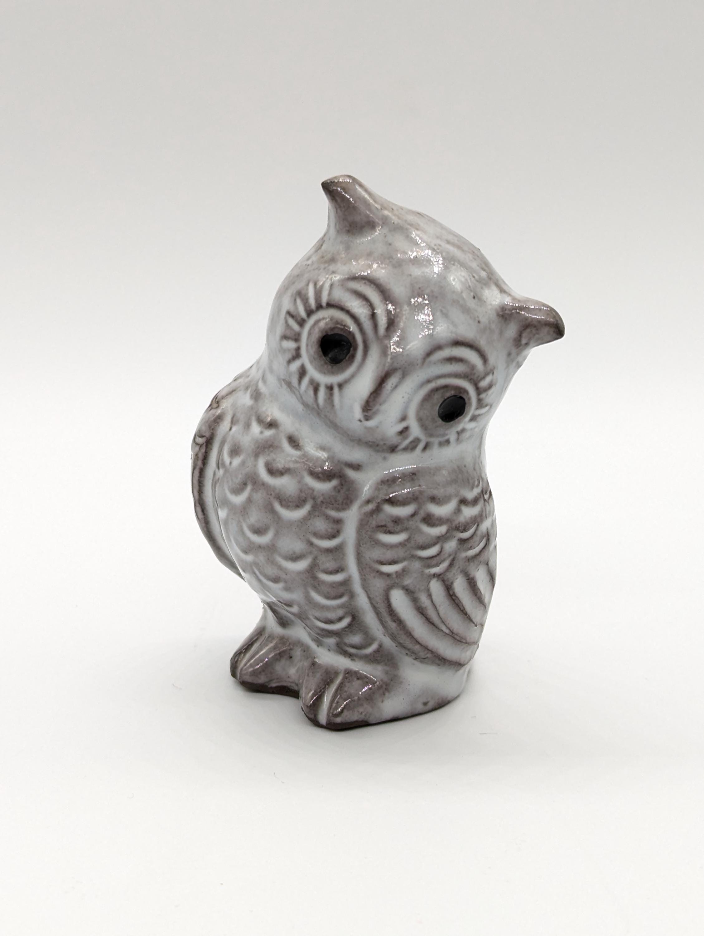 Rare Vintage Ellen Karlsen Pottery Owl Figurine, Danish Mid-Century Collectible