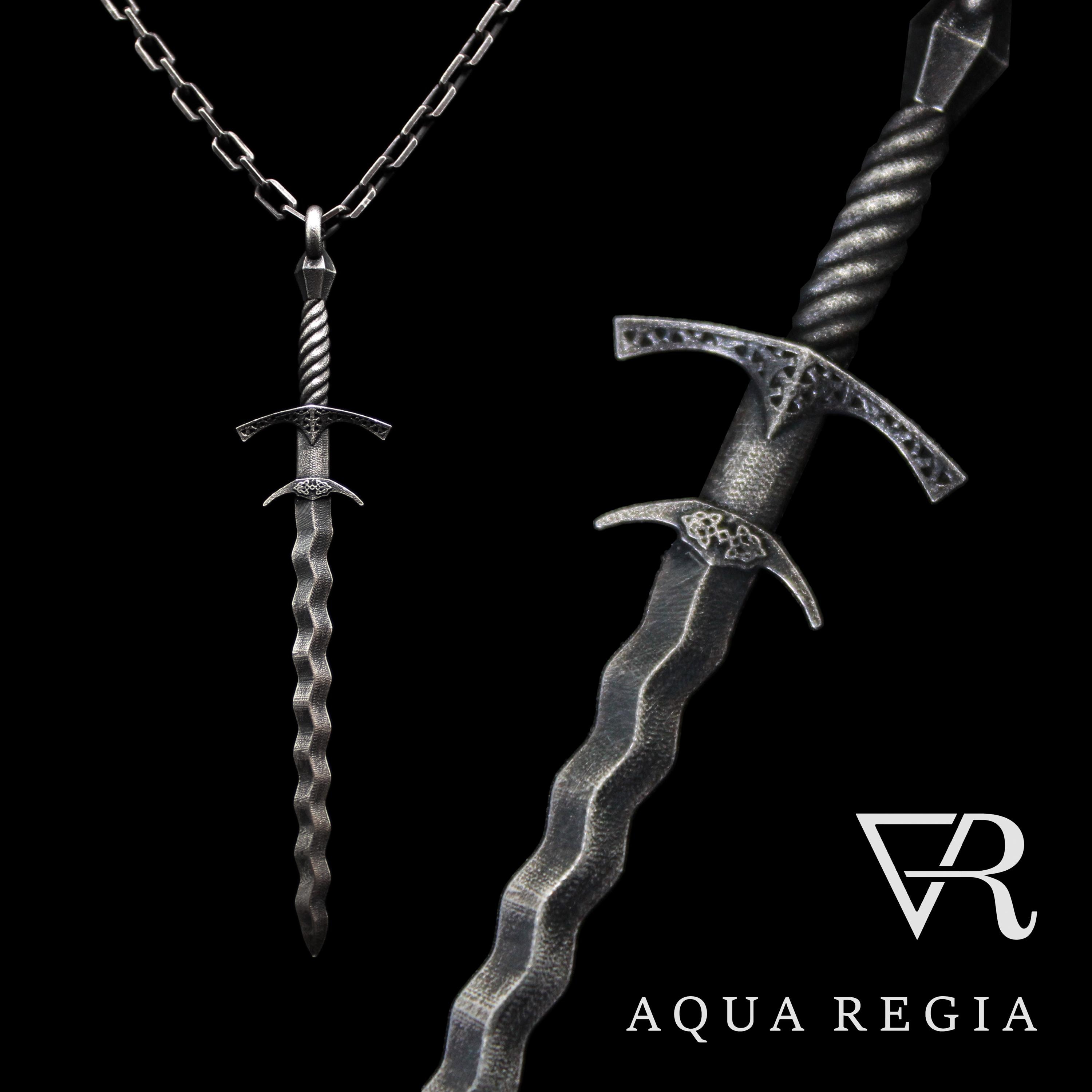 Sword Pendant in .925 Silver Polished or Oxidized Inspired by 16th