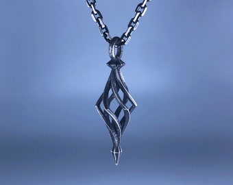 Mens Necklace Wrought Pendant - .925 Silver, gothic architecture inspired.