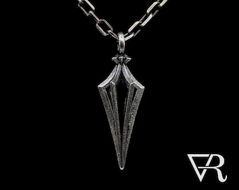 Mens Necklace Wrought Pendant, Oxidized, .925 Silver, gothic architecture inspired.