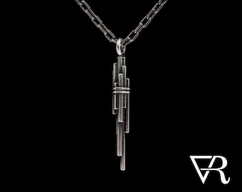 Mens Necklace Basalt Pendant - .925 Silver, alchemy inspired