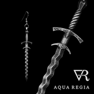 Sword Earring in .925 Silver Oxidized or polished inspired by real 16th century flamberge museum pieces highly detailed