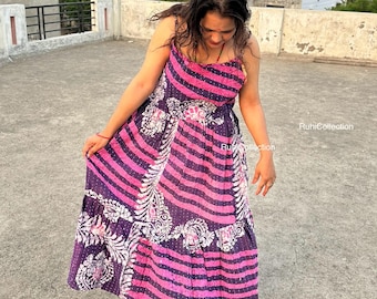 Sukienka Sari Kantha z recyklingu – Boho Maxi Odzież, Letnia sukienka z materiału vintage dla kobiet, Etyczna moda, Ekologiczny patchwork w dowolnym rozmiarze