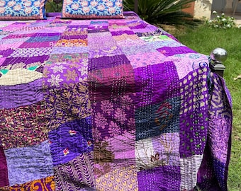 ハンドメイドのヴィンテージシルクパッチワークキルト、カンタキング