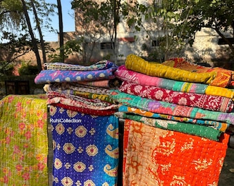 Wholesale Lot Pure Cotton Vintage Kantha Quilt, Sari Coverlet, Sundance Kantha Throw Recycle Fabric Bohemian Bedspread Quilted Bed Covers