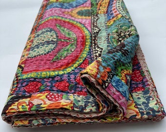 Indiase Kantha Throw, Indian Cotton Kantha Quilts, Kantha Bedspread, 100% katoen, Handblock Kantha Quilt, Gudari Cotton