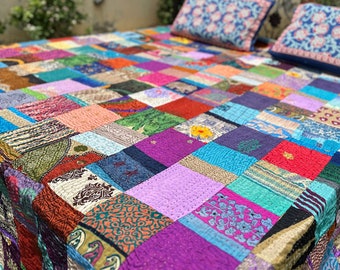 Indian Patchwork Quilt Kantha Quilt Handmade Vintage Quilts Boho King Size Bedding Throw Blanket Bedspread Quilting Hippie Quilts For Sale