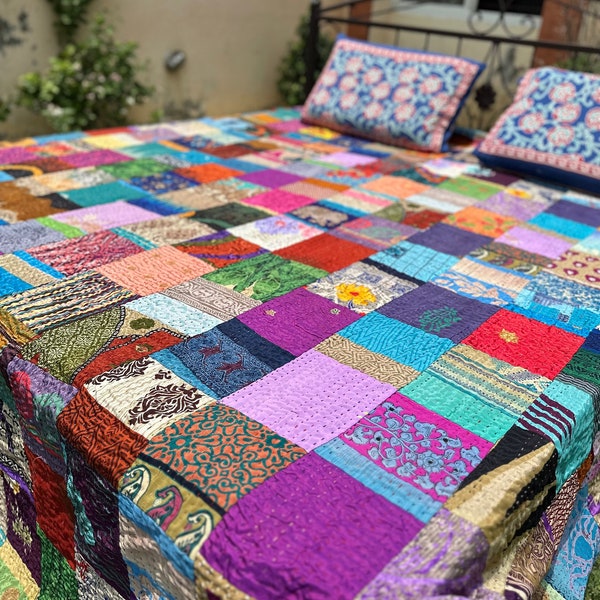 Indische Patchwork Decke Kantha Quilt Handgemachte Vintage Quilts Boho King Size Bettwäsche Überwurf Decke Tagesdecke Quilting Hippie Quilts zum Verkauf