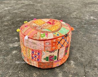 Bohemian Pouf Ottoman pouffe Vintage Patchwork Indian Large Round Ottoman Seat Stool Cover Pouffe Round Cotton Stool Chair Bench Foot Stool