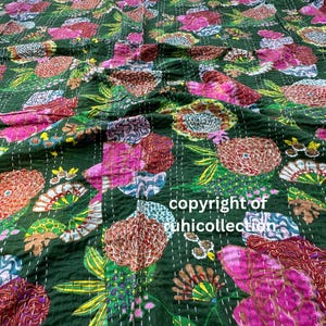 Indian Handmade Paradise Design Kantha Quilt Cotton Kantha Blanket Hand Stitched Kantha Bedspread Bohemian Kantha Beach Throw