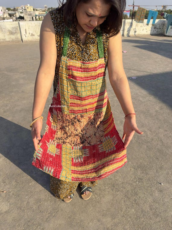 エプロン Kantha Quilt Apron Vintage Kantha Quilted Patchwork Apron, Assorted 100% Cotton