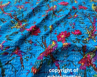 Indian Handmade Kantha Bedspread Twin Queen Size Cotton Throw Blanket Bed Cover Quilting Boho Bedding Quilted Bohemian Gudari Bedsheets