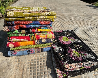 Wholesale Lot of Indian Vintage Cotton Kantha Quilts Handmade Sari Kantha Throw Blankets Sun Dance Beautiful Bohemian Bedding Blankets