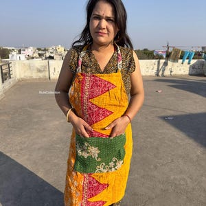 Vintage Kantha Apron – Reversible Patchwork Cotton Apron, Handmade Upcycled Kitchen Apron, Boho Cooking, Gardening, Craft Apron