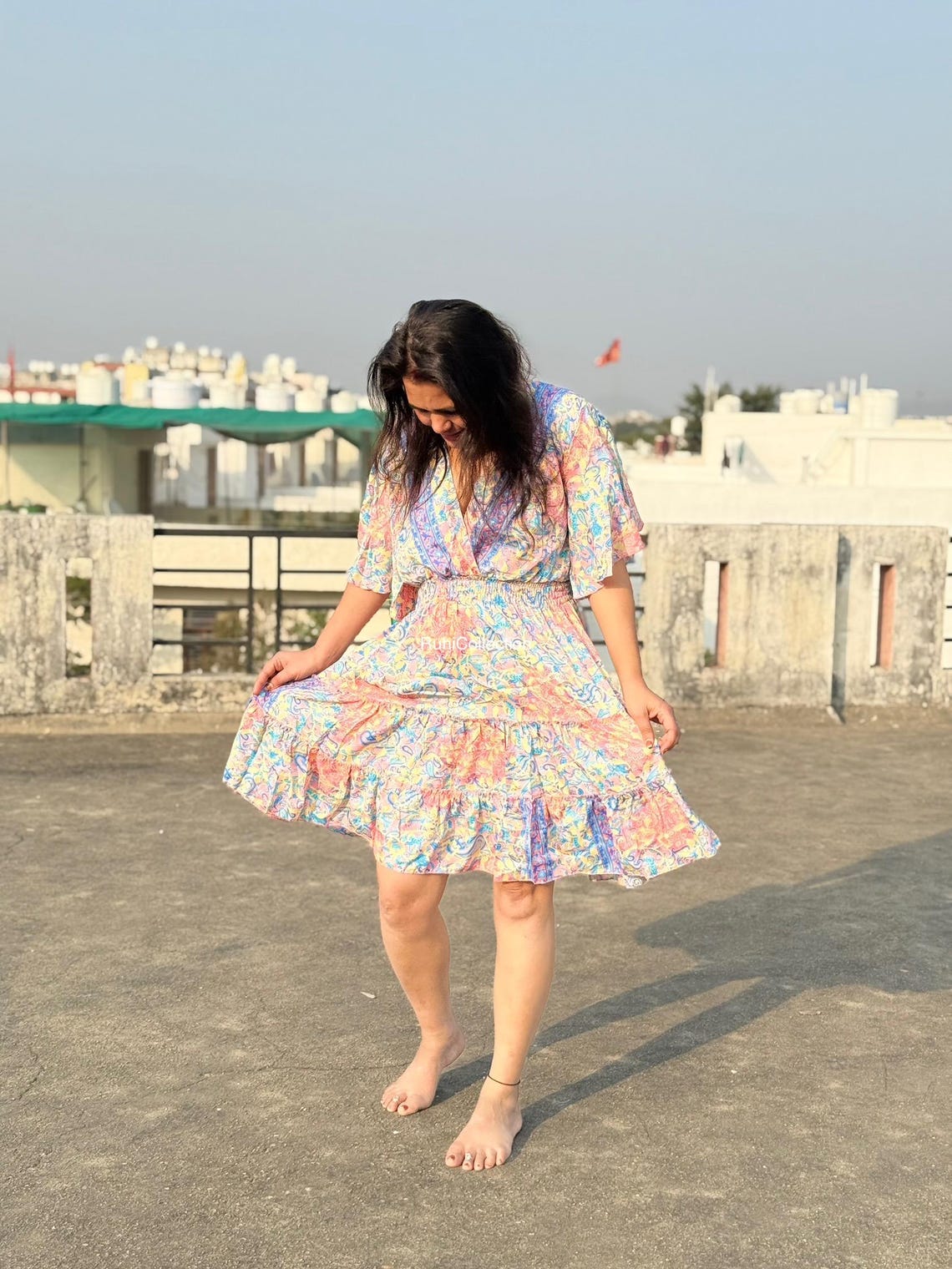 Indian Silk Dress / Casual Bohemian Halter dress / Beach Dress / boho dress / Goddess Mini Dress / Open Back Dress / Silk Mini Dress, foto 4 di 5