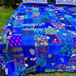 PATCHWORK KANTHA QUILT Indian Vintage Throw Blanket Cotton Bedcover Handmade Bohemian Coverlets Queen Twin size Bedspread Quilts For Sale