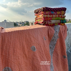 Indian Quilt Handmade Throw Reversible Blanket Bedspread Cotton Fabric Twin size Quilts for sale