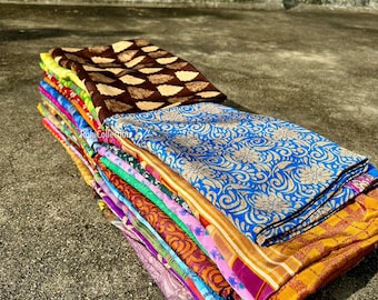 Indian Recycled silk sari , Art Silk Sari Fabric Used Bundle for Nuno felting Wholesale lot of Vintage art silk Saree Dressmaking Craft