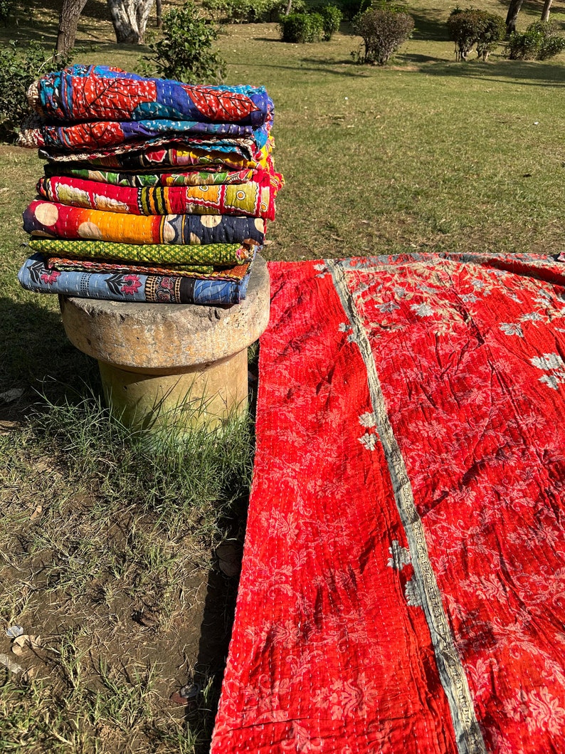 Wholesale Lot Of Indian Vintage Kantha Quilt Handmade Throw Reversible Blanket zdjęcie 3