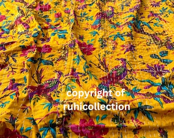 Indisk Kantha-pläd, indiska Kantha-täcken i bomull, Kantha-överkast, 100 % bomull, handblockerad Kantha-täcke, Gudari-bomull