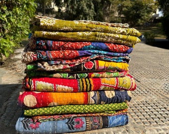 Lot de gros lot d'édredon kantha vintage indien fait main jeté couverture réversible couvre-lit coton tissu boho couette