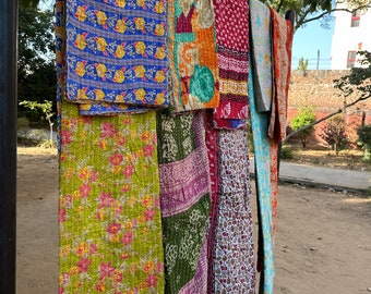 Lot de gros lot d'édredon kantha vintage fait main jeté couverture réversible couvre-lit coton tissu boho couette housse de couette drap de lit