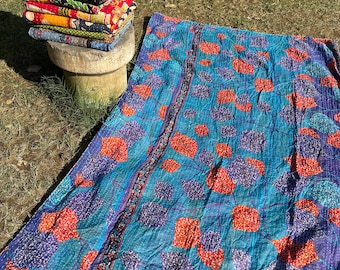 Lot de gros lot d'édredon kantha vintage indien fait main jeté couverture réversible couvre-lit coton tissu boho couette