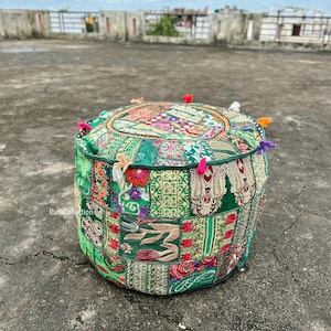 Bohemian Pouf Ottoman pouffe Vintage Patchwork Indian Pouf Large Round Ottoman Seat Stool Pouffe Round  Stool gift for your mother father