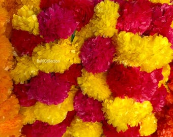 OFERTA DE Guirnalda de flores de caléndula artificiales decorativas indias para decoración de fiestas de bodas y Navidad