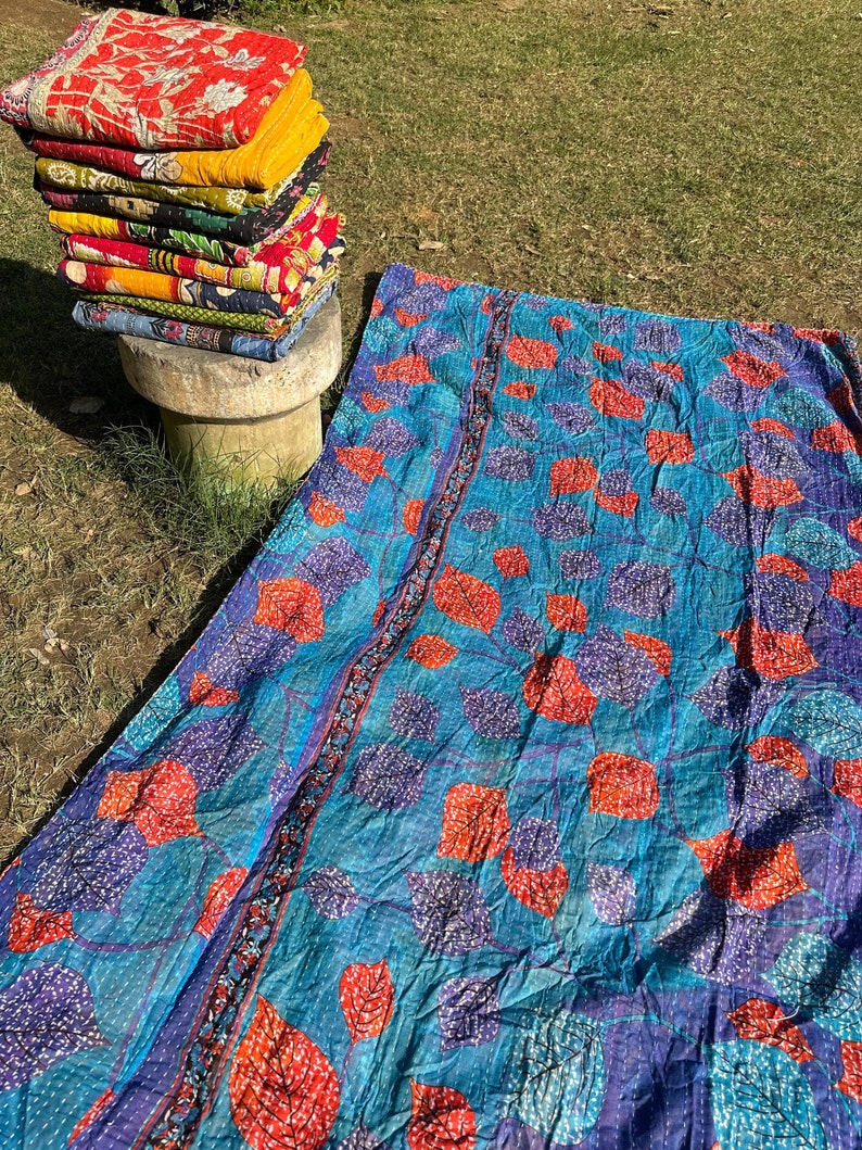 Wholesale Lot Of Indian Vintage Kantha Quilt Handmade Throw Reversible Blanket zdjęcie 4