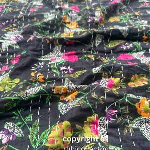 Bohemian Decor Bedding Indian Handmade Quilt Cotton Throw Coverlets Hippie Stitched Bedspread Boho Floral Paradise Bedcover Reversible Queen