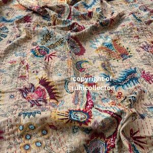 Indian Kantha Quilt Handmade Kantha Bedcover Bedding Kantha Bedspread Throw Cotton Blanket Gudari Kantha King Size Hand Stitched Sofa Quilts