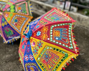 Lote al por mayor de sombrillas de boda indias hechas a mano, decoraciones de sombrillas de algodón con estampado floral y encaje para decoración.