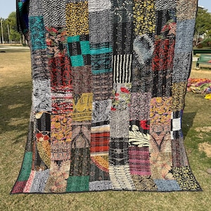 Bohemian kantha Quilt throw blanket silk patchwork handmade bedspread bed cover quilt home decor, housewarming gift, hippie quilting