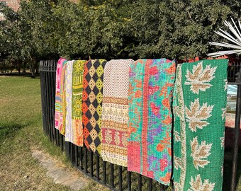 Lot de gros lot d'édredon kantha vintage indien fait main jeté couverture réversible couvre-lit coton tissu boho couette