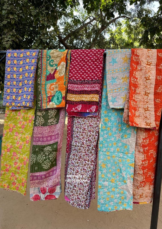 Edredón Kantha Indio Hecho A Mano, Manta Kantha, Tiro, Kantha, Ropa De