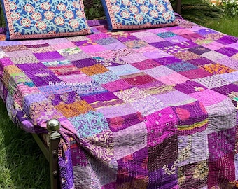 Patchwork Quilt Bohemian Kantha Quilt Handmade Vintage Silk Quilts King Size Bedding Throw Blanket Bedspread Quilting Hippie Quilts For Sale