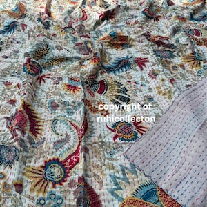 Beautifull Block Printed Cotton kantha quilt, throw vintage bedspread, Decorative kantha, cotton blanket, gift for her, Christmas day gifts