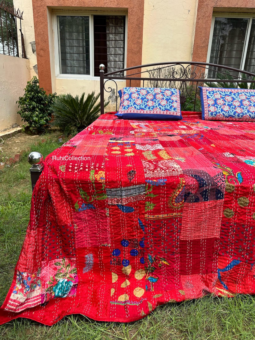 Handmade Patchwork Kantha Quilt Bedspread Indian Quilt Boho Blanket ...