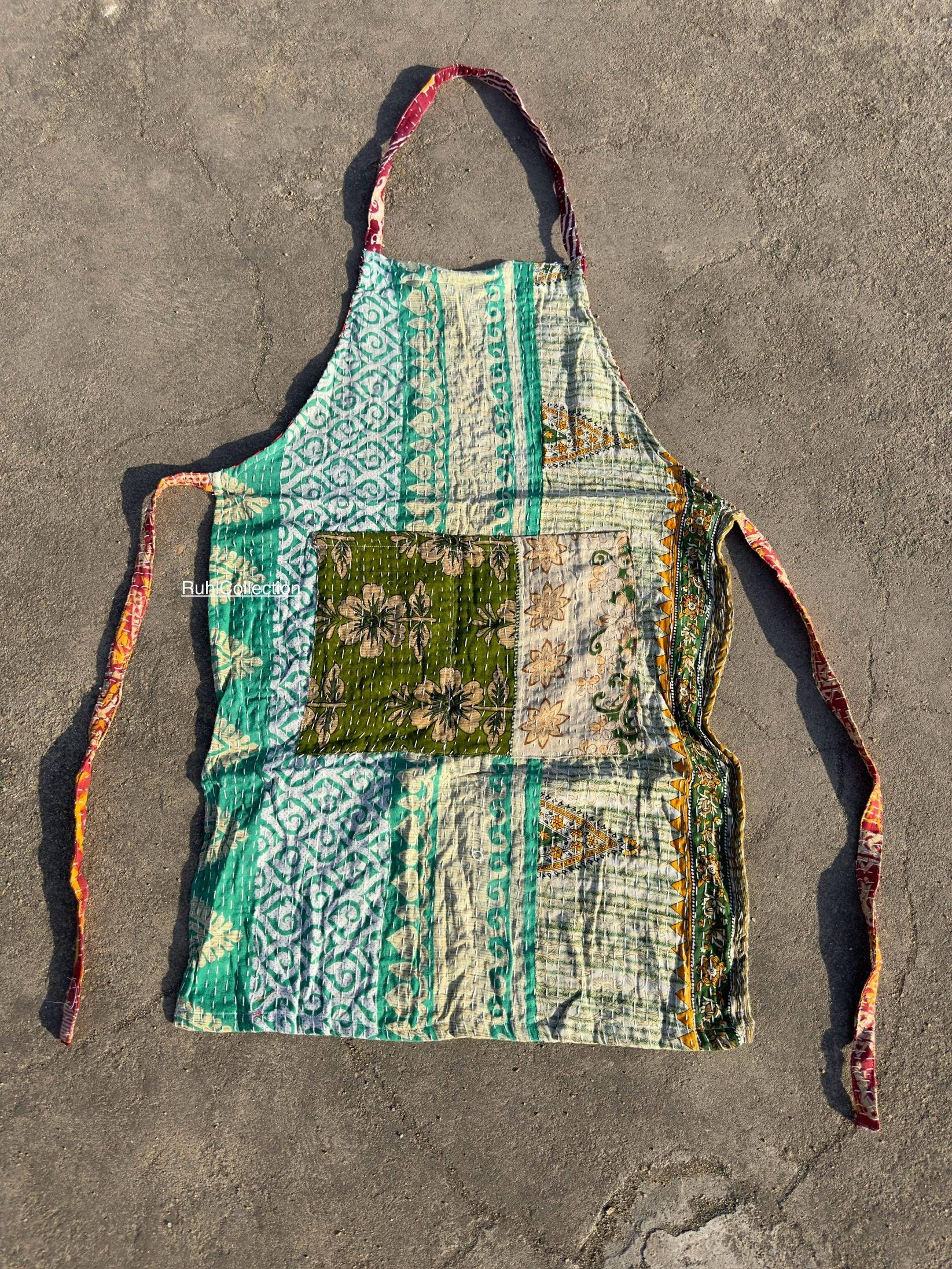 Indian Sari Kitchen Kantha Apron - Vintage Kantha Quilts