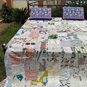 Bohemian Patchwork Quilt Kantha Quilt Handmade Vintage Quilts Boho Twin Size Bedding Throw Blanket Bedspread Quilted Hippie 90X60 Inch
