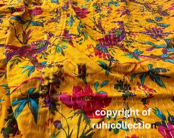 Indisk Kantha-pläd, indiska Kantha-täcken i bomull, Kantha-överkast, 100 % bomull, handblockerad Kantha-täcke, Gudari-bomull