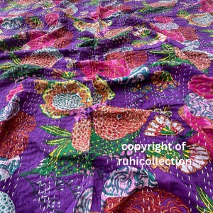 Handmade Stitched Handblock Kantha Quilt Hippie Bohemian Blanket Throw Bedspread Decorative King Size Kantha Quilt