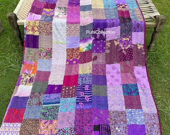 Seidenpatchwork Kantha Quilt Decke Tagesdecke Patch Kantha Überwurf Kantha Rallies Sari Quilt