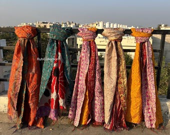 Silk Kantha Scarves, Kantha Hand Stitched Scarf, Recycled Silk