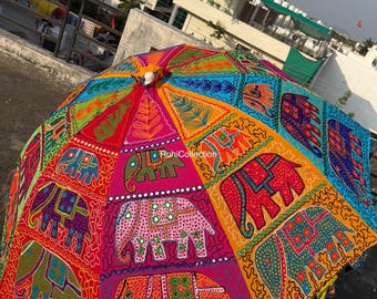 Beautiful Flashy Garden Umbrella with Elephant Embroidery Parasol Unique Gift Garden Umbrella Boho Handmade Garden Umbrella Parasol Appu