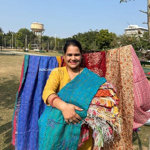 Scarves Indian Art silk shawls kantha scarf for women Quilt scraps Hippie Boho Vintage Handmade Scarf