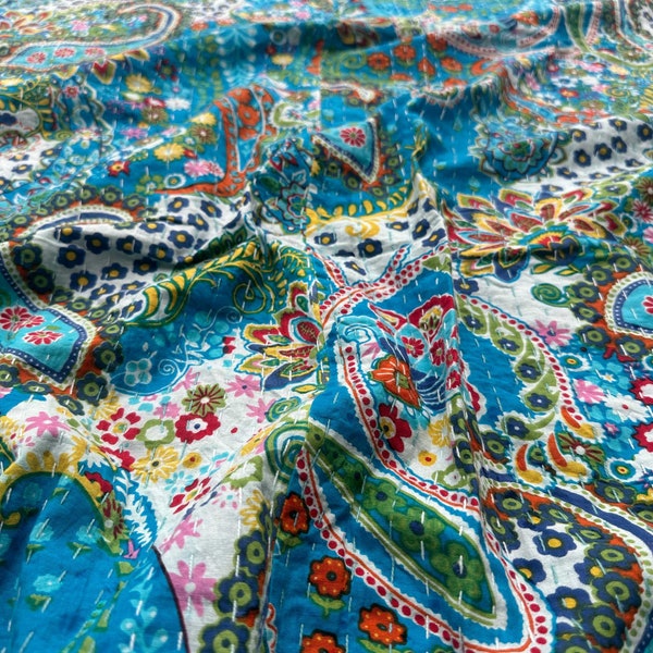 Literie faite à la main en coton indien Keri imprimé Kantha couvre-lit matelassé couette Twin/reine taille couverture de lit couverture Gudri