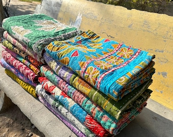 Lot de gros lot indien patchwork vintage kantha couette fait main jeter couverture réversible couvre-lit coton tissu bohème courtepointes à vendre