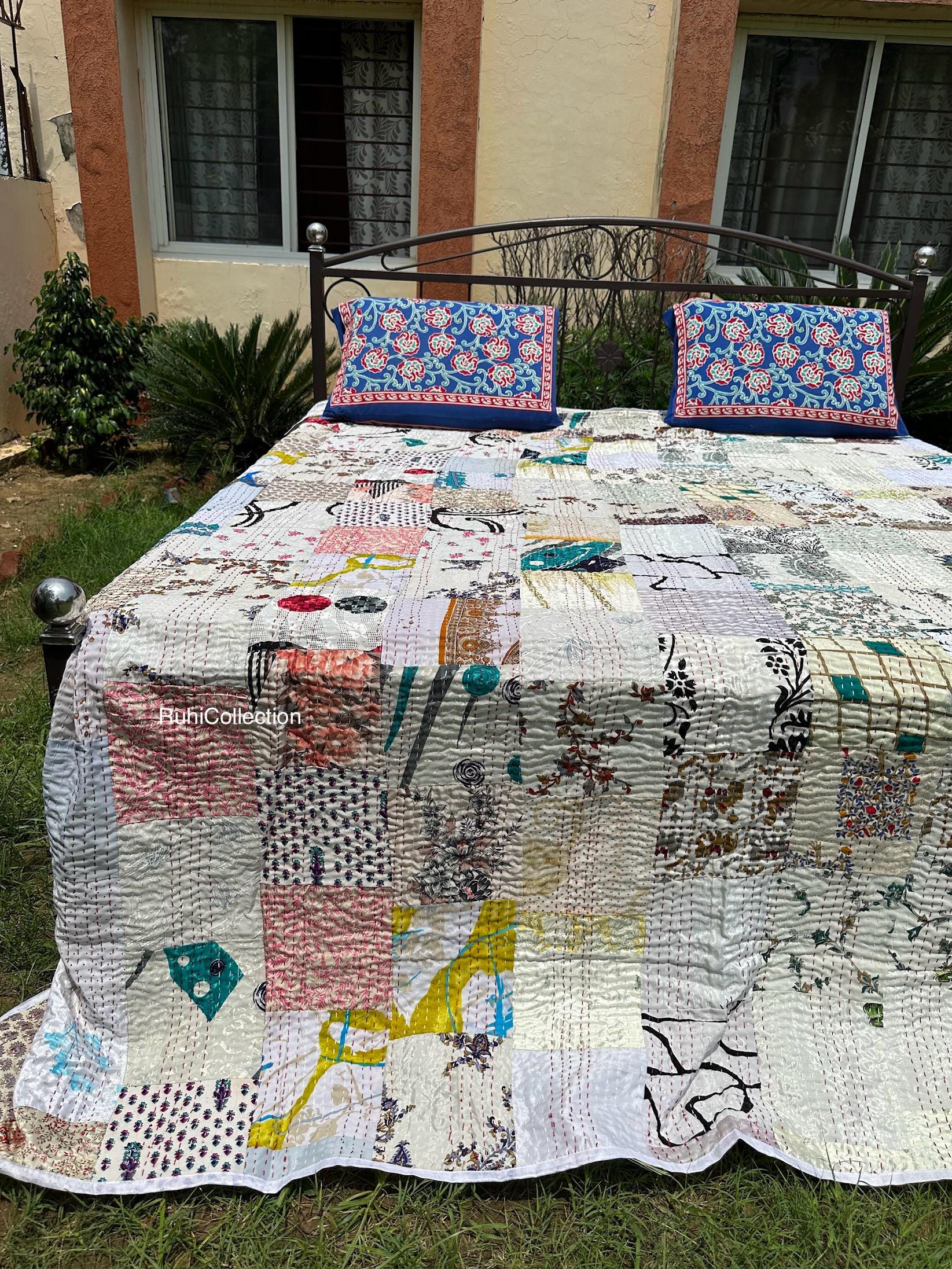 Indian Silk Patchwork Kantha Quilts Queen Twin Size
